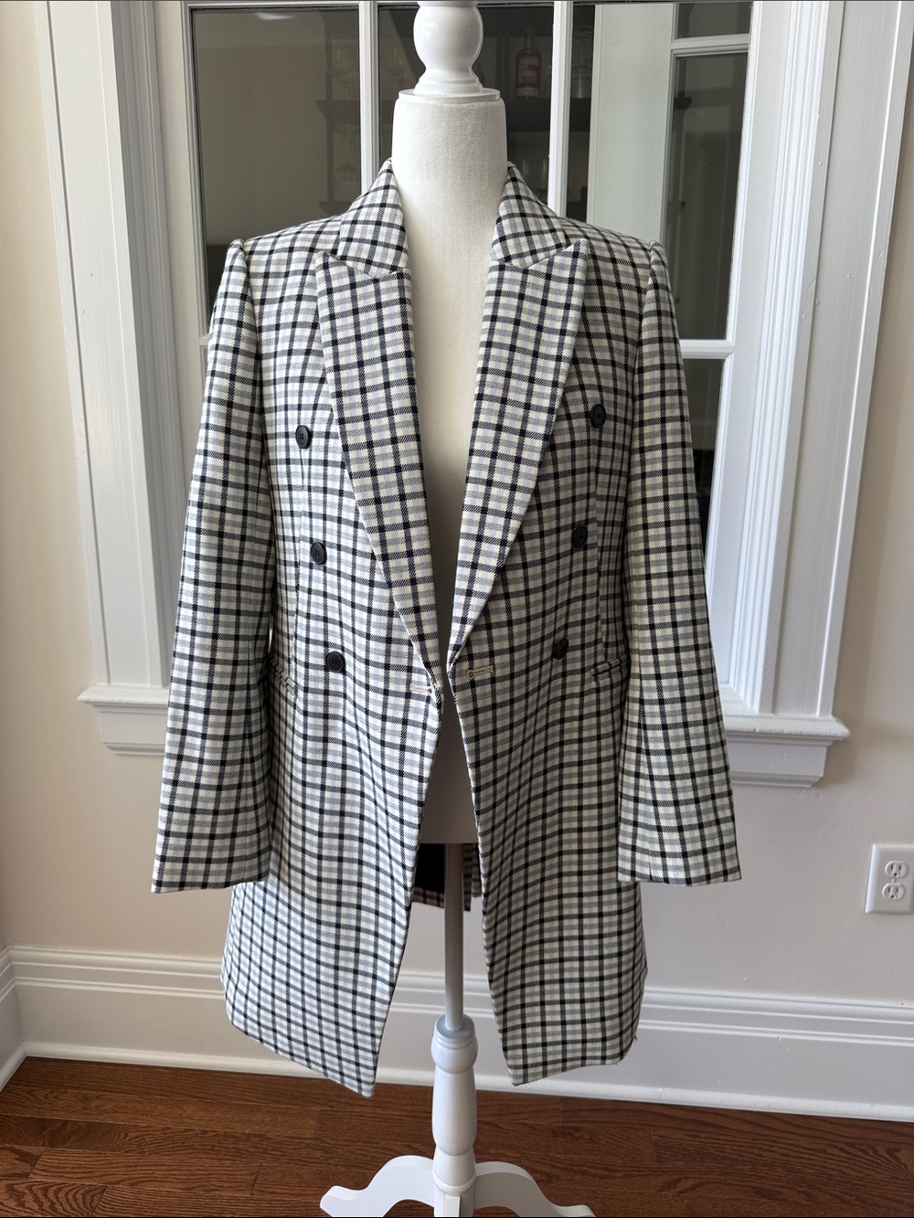 Club Monaco Black and White Plaid Double-Breasted Blazer